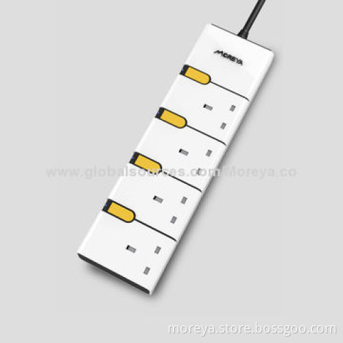UK Standard Power Strip with 4 Sockets Outlets, 6 Feet Extension Cable and Individual Switch